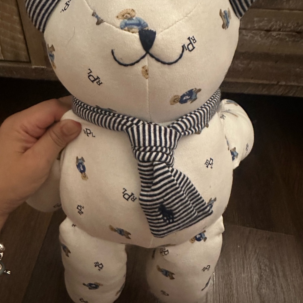 Ralph Lauren Cream Teddy Bear with Striped Scarf - Picture 5 of 8